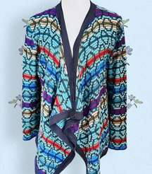 Nic + Zoe Blue Geometric Textured Cardigan Sweater ~ Size Petite Large ~ Aztec