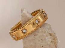 Olearia Ania 18K Celestial Moon & Stars Band Ring Size 5.5