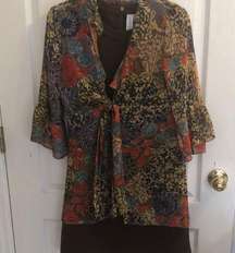 COPY - Stylish Set of Brown Midi Dress and Floral Cardigan