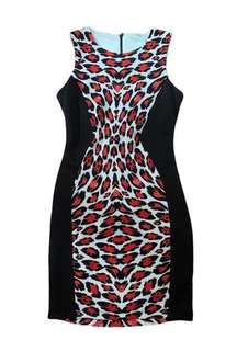 Bisou Bisou bodycon black red leopard dress womens size 4