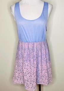 NWT  Linen Dress LARGE Purple Floral Lace Fit & Flare Sleeveless
