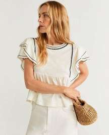 Off White Black Detail Ruffle Embroidered Blouse S