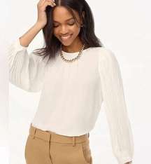 J. Crew Factory Pleated-sleeve Top Cream White Size M NWT