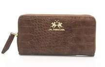 NWT La Martina Elegant Brown Zip Leather Wallet with Metal Accents