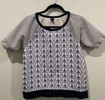 J.Crew Gray Blue Patterned Lace Front Short Sleeve Sweatshirt