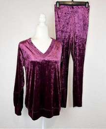 Skinny Girl Crushed Velvet 2pc Set Maroon mid rise Size XS