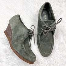 LAUREN  Denver Green Suede Leather Oxford Lace Up Wedges 8.5 B NEW