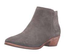 ᪥ Bailee Scalloped Edge Suede Heeled Ankle Chelsea Booties ᪥ Grey ᪥