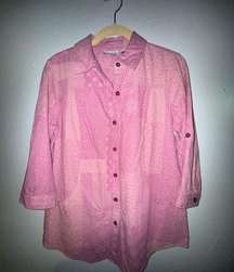 JOAN RIVERS Pink Shirt with Pockets, Sleeves That Roll Up Size XL 100% Cotton