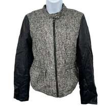 Marc New York Andrew Marc Wool Blend Tweed Vegan Leather Moto Jacket Coat