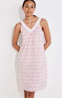 NWT Talbots Haven Argyle Print Sleeveless V-Neck Sleep Dress Pink White Medium