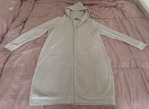 White Knee Length Full Zip Hoodie Cardigan with Kangaroo Pocket, size M