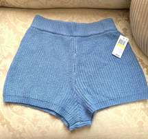 Charlie Holiday Ribbed Sweater Wool Blend Knit Stretchy Shorts in Blue