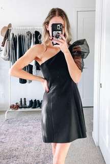 Cinq a Sept One Shoulder Tulle Puff Sleeve Black Dress