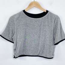 Kith Grey Black Short Sleeve Side Button Snap Crop Top Women's Size Small S