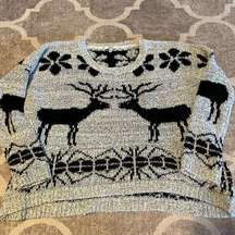 Papaya oversized cropped reindeer cozy fuzzy crewneck sweater