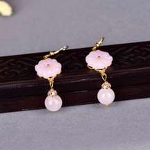 18K Gold Plated Pink Agate Flower Dangle Drop Earrings for Women,Flower Earrings