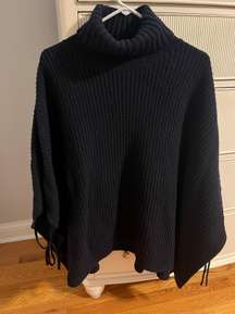 Navy Turtleneck Tie-Side Poncho