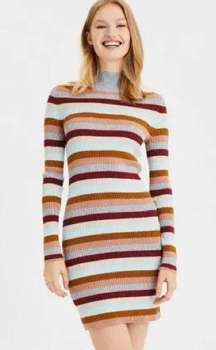 American Eagle Striped Mock Neck Sweater Dress