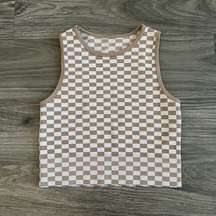 Ribbed Brown Checkered Tank Top Size Medium