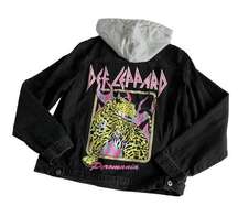 Via Penny Lane Reworked Apparel Def Leppard Custom Distressed Black Denim Jacket