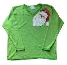 The Quacker Factory Bright Green Sequin Santa Sweater XXL