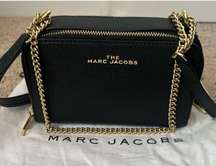 The Everyday Black Pebbled Leather Gold Chain Camera Crossbody Bag