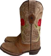 tombstone  queen rose cowgirl boots square toe Size 7 brown leathe euc