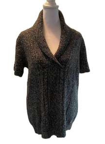 Gray Heather Knit Short Sleeve Cross Over V-Neck Pull Over Sweater Size M