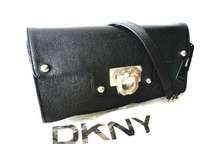 NEW DKNY HANDBAG Donna Karan Black Leather Convertible Flap Clutch Shoulder Bag