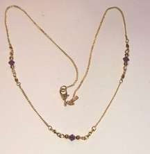 Vintage Signed Monet Gold & Purple Amethyst Beaded Chain Necklace