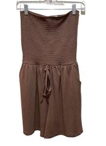 ZENANA Strapless Smocked Tube Romper with Side Pockets Brown Size Medium