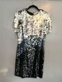 Black Tie  Vintage Silver Black Ombre Sequin Silk Evening Dress