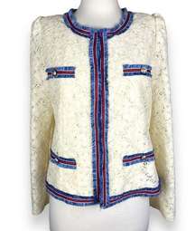 New Gracia Cream Eyelet Lace Red Blue Fringe Twee Retro Glam Regal Blazer Jacket