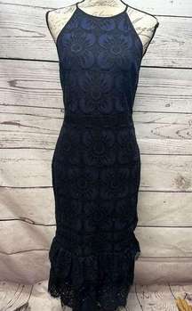 Banana Republic NWT size 4 navy blue and black fit flare dress, lace on outer la