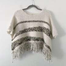 Anthropologie Moth Short Sleeve Crew Metallic Fringe Poncho Size XS New