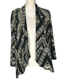 Chico's Travelers Cardigan Size Extra Large Black Open Front Lagenlook Classic