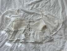 crop top Size small Condition: NWT  Color: white  Details : -crochet detailing  -comfy