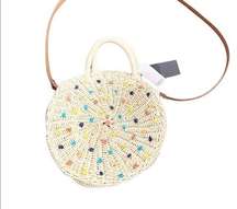 LOFT Outlet Rattan Wicker Circle Purse Colorful Pom Poms Shoulder Bag NWT OS