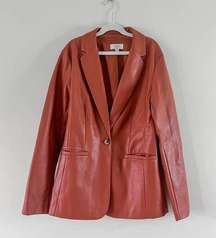 Loft Outlet Faux Leather Blazer Jacket Brown Notch Lapel XS Women's Lined