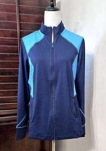 Natori Womens Track Jacket Blue Color Block Long Sleeve Activewear Zipper M