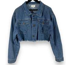 BP Denim Blue Cropped Distressed Frayed Jacket