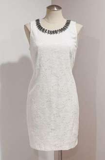 Isda and Co Women's White Jewel Embellished Neck Sleeveless Sheath Dress Size 8