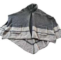 Barefoot Dreams CozyChic Button Neck Grey Striped Poncho Shawl One Size