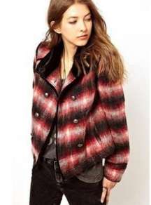 Free People Red Wooly Officer Plaid Wool Blend Jacket