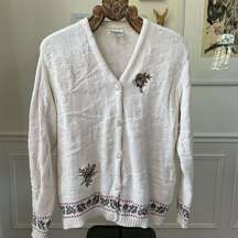 Vintage Northern Reflections Cotton Embroidered Bird Button Cardigan Sweater L