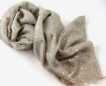 Spun Luxury Scarf Gray With Gold Dots Accents Light Sheer Fray Popsugar Women's