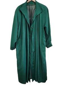 London Fog Emerald Green Duster Trench Coat Button Zip English Style Size 12