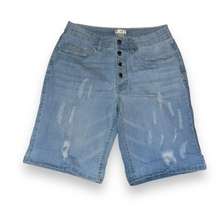 Buttonfly Distressed Denim Bermuda Shorts