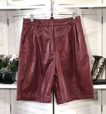 Vintage Y2K burgundy oxblood vegan leather pleated high rise bermuda shorts sz S